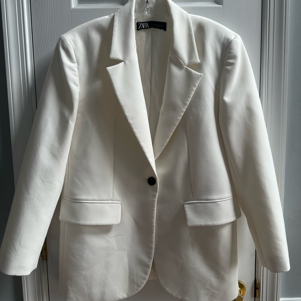 ZARA White Blazer Collar Single-Breasted One Button Long Sleeve Medium Business